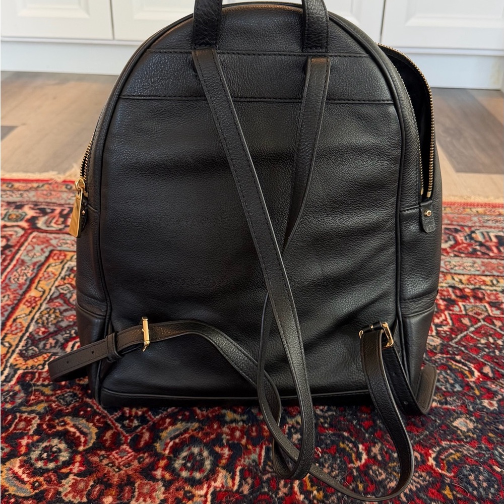 Michael Kors Black Leather Backpack with Gold-Tone Accents - Picture 6 of 7